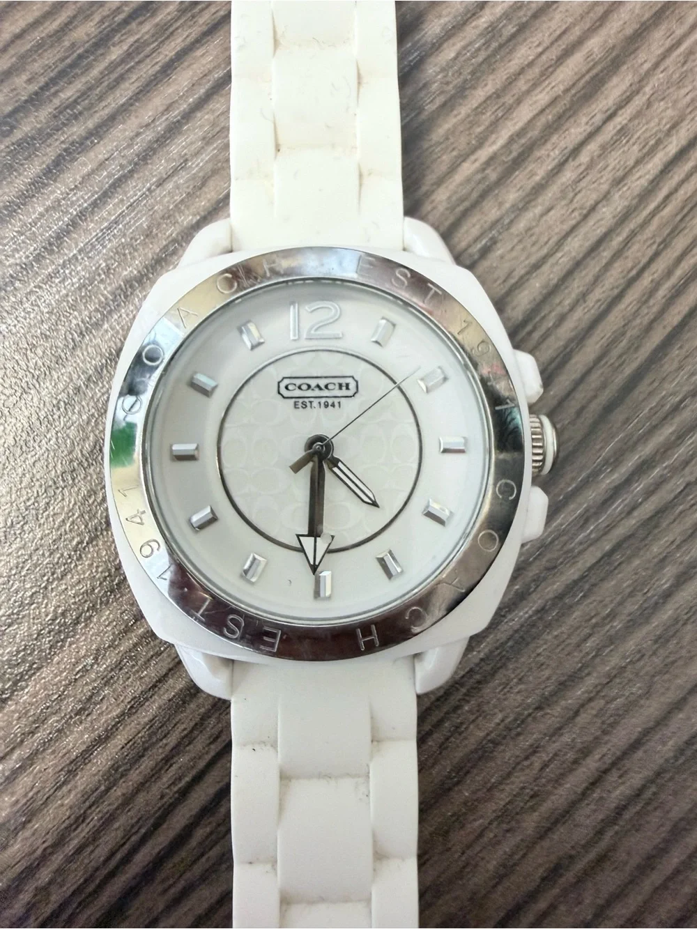 Coach White Silicone Strap Stainless Bezel Watch